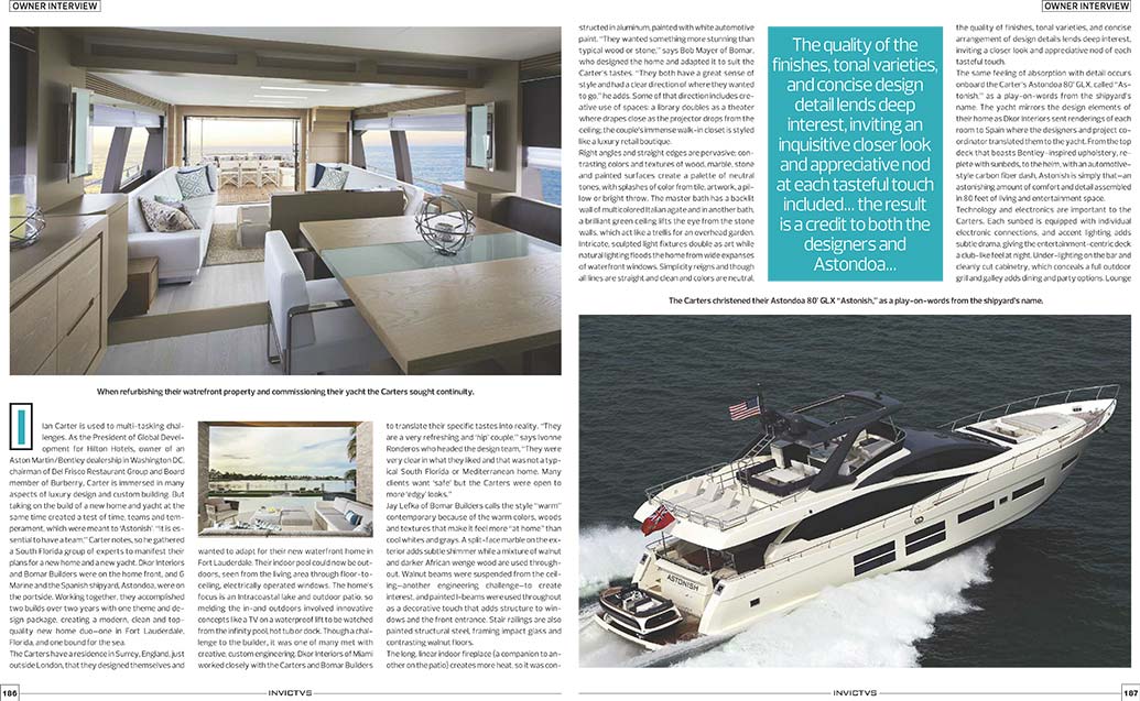 South Florida interior design team and luxury yacht builders, Astondoa created luxury interiors for an International Couple