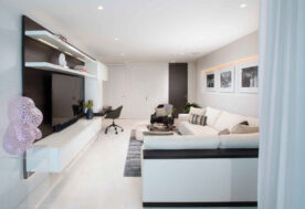 Multifunctional Media Room In A Modern Chateau Beach Residence.