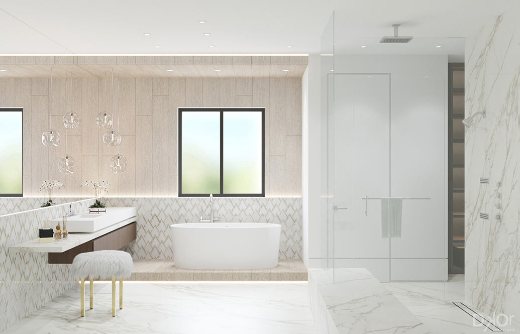 Bathroom design by DKOR Interiors - Wood Look Tile