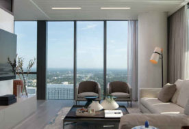Modern-Asian Inspired Penthouse Design, Featuring A Spacious Living Room With City View By DKOR Interiors.