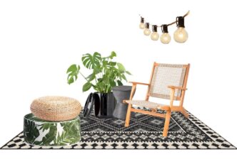 An Outdoor Design Infused With A Bohemian And Tropical Vibe, Adorned With An Array Of Mixed Patterns.