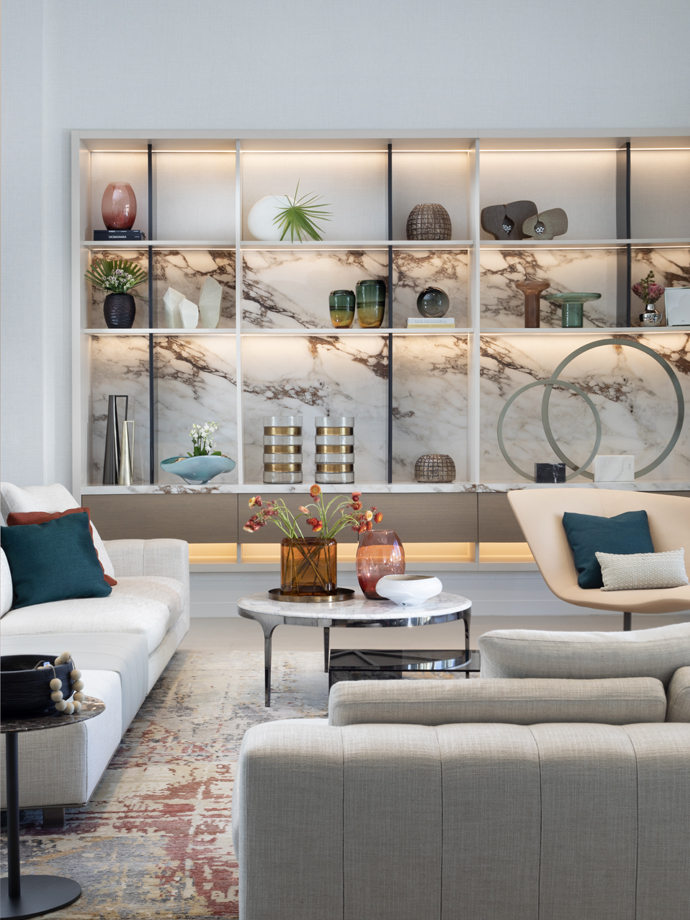 Living Room Wall with Stunning Shelving Unit with Accessories