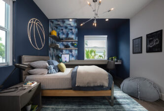 Boys' Bedroom Decor Ideas Featuring A Sports-themed Bedroom With Blue, White, Gray, And Light Green Hues.