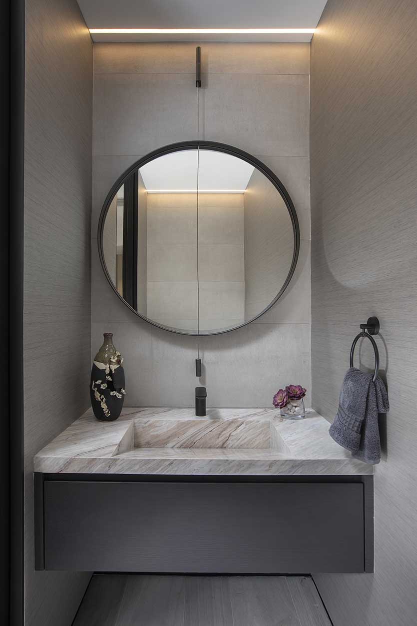 rounded mirror bathroom