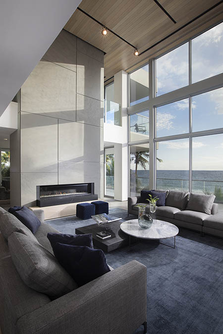 Double Height Ceiling Living Room with an Oceanfront View