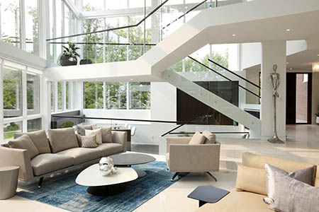 Double Height Ceiling Living Room with an Windows