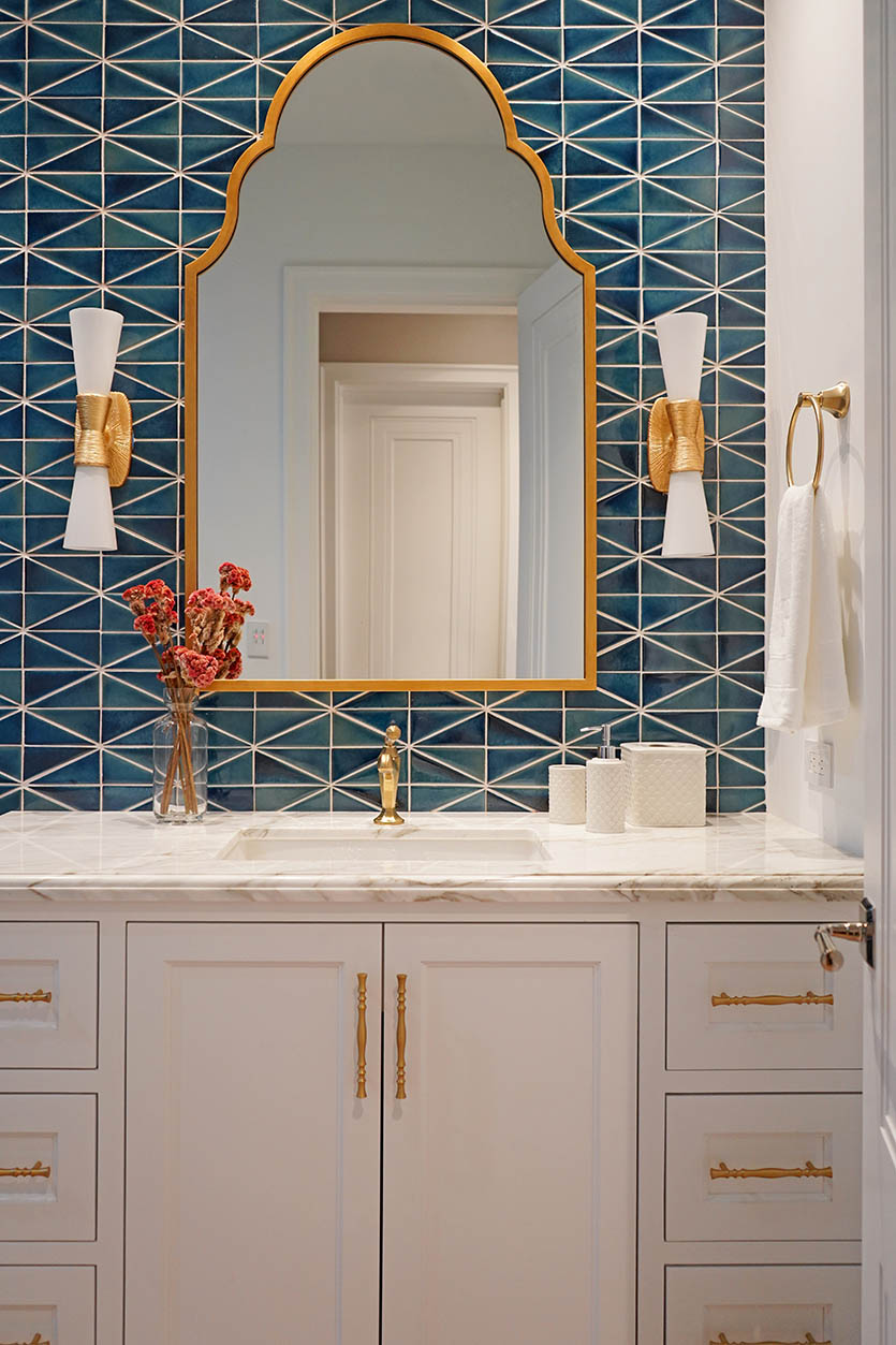 Pop of Color Bathroom Design with Blue Tile