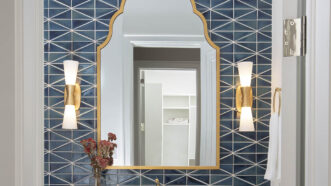 Pop Of Color Bathroom Design With Blue Tile