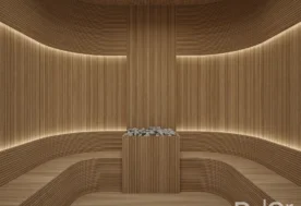 Luxurious Sauna Room Interior With Wood Paneling