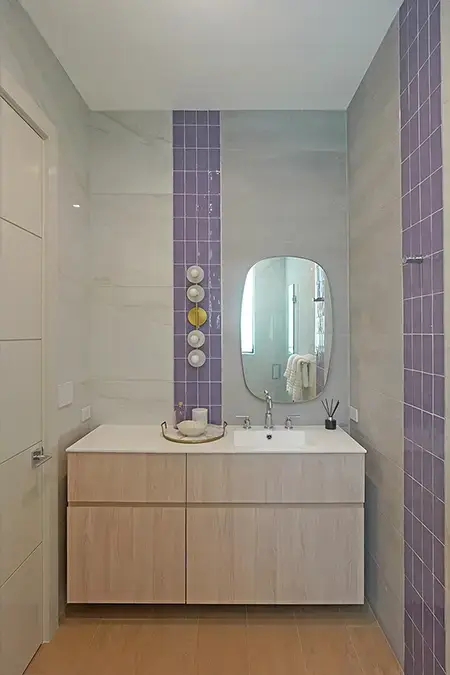 Girly Bathroom Design with Purple Accent Tile
