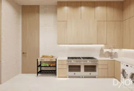 A Kitchen Design With Natural Materials And Neutral Color Palette