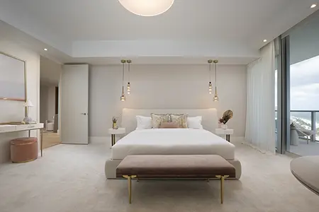 Master bedroom design with pink tones